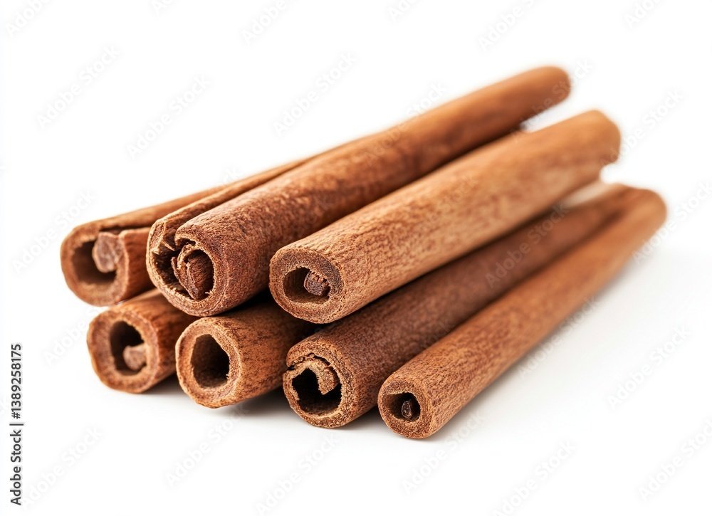 A realistic stock photo of cinnamon sticks on a white background, high-resolution photography, high quality. A realistic stock photo of cinnamon sticks on a white background, high-resolution photography, high quality.