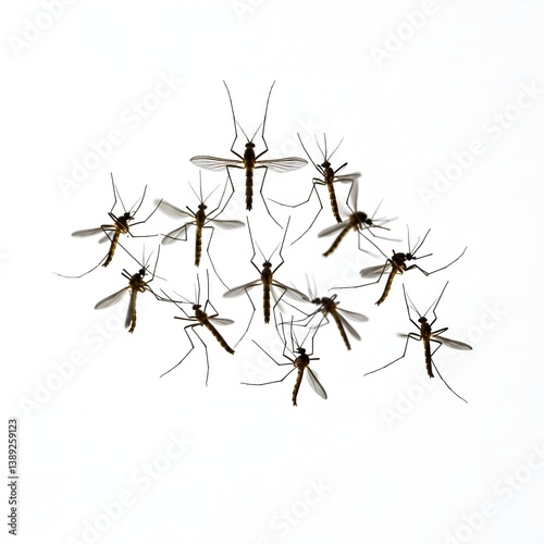Mosquitoes fly, white background
