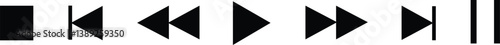 Play button set symbol icon, vector of pause, play and skip button icons for music and video. 