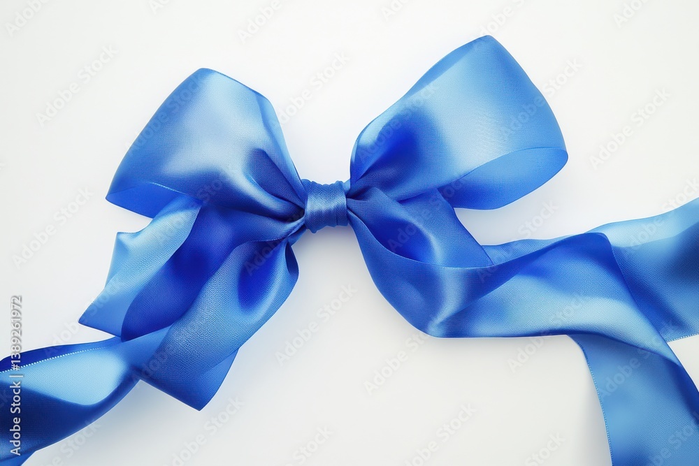 Naklejka premium Bright blue satin ribbon arranged in a decorative bow on a white background perfect for gifts or crafts