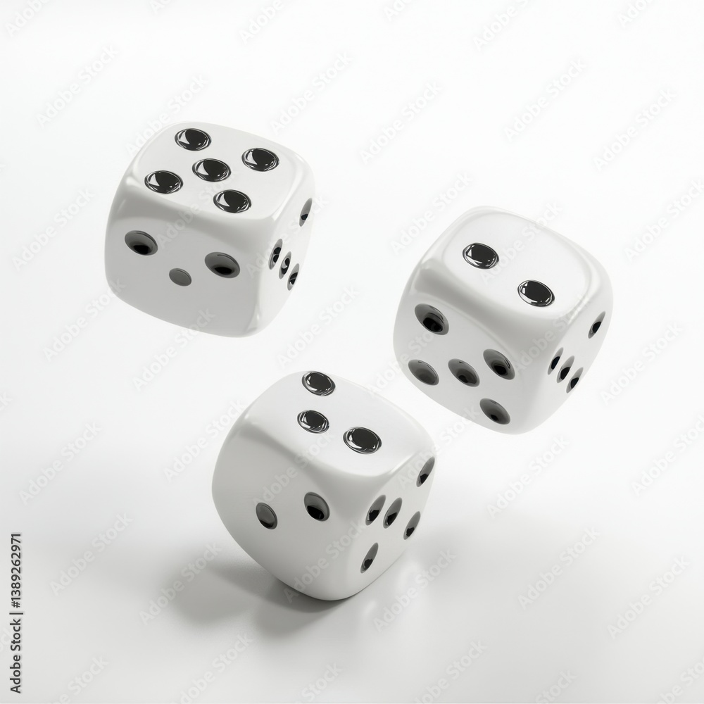 Rolling Dice Close-up on White Background for Gaming Concept Rolling Dice Close-up on White Background for Gaming Concept