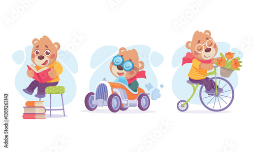An Adventurous and Playful Bear Character Enjoying Various Hobbies and Fun Activities