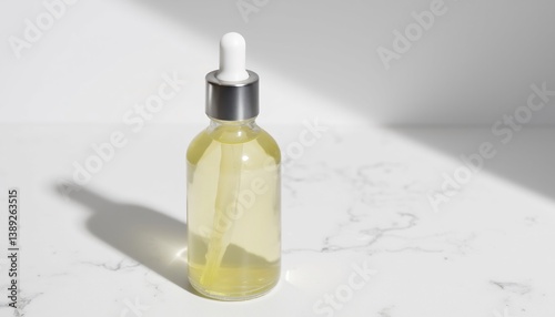 Glass Bottle With Dropper For Cosmetic Or Essential Oils On Marble