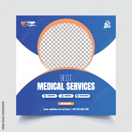 editable social media post, banner ad template for Dental care, dentist medical health care web banner, social media square flyer or poster template design