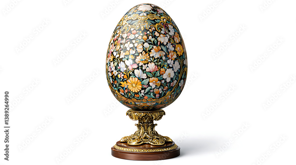 Ornate Easter Egg With Floral Design On Gold Stand Ornate Easter Egg With Floral Design On Gold Stand