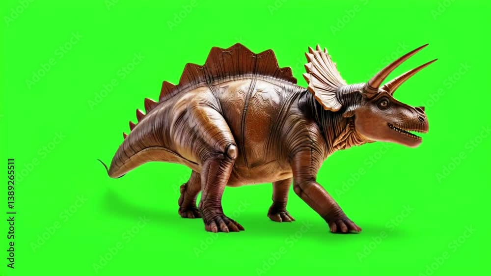a horned dinosaur walking on green screen