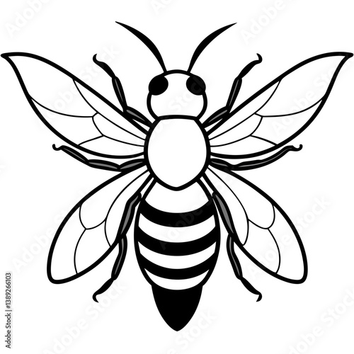 A vector silhouette of a bee hovering with tiny wings in motion, 