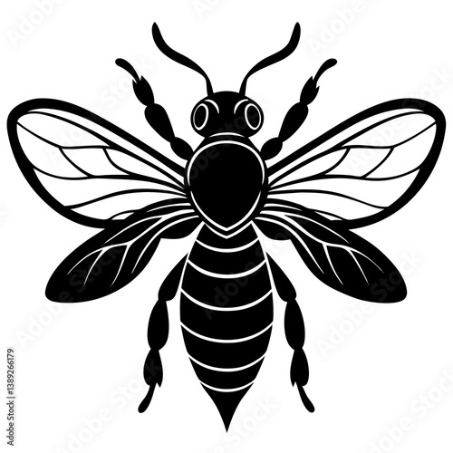 A vector silhouette of a bee hovering with tiny wings in motion, 