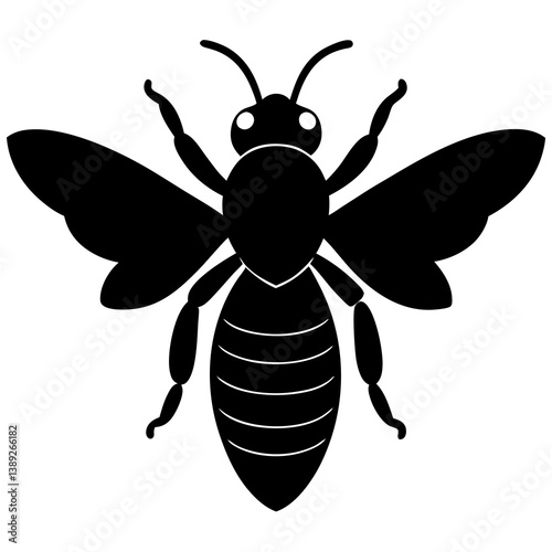 A vector silhouette of a bee hovering with tiny wings in motion, 