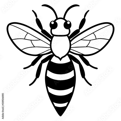 A vector silhouette of a bee hovering with tiny wings in motion, 