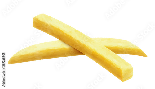 Delicious french fries. French fries are deep-fried potatoes. Yellow sticks, isolated on white background. Fast Food. Unhealthy tasty food. Realistic 3d vector illustration.