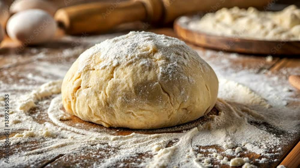 Fresh Dough on a Rustic Wooden Table Ready for Baking Fresh Dough on a Rustic Wooden Table Ready for Baking