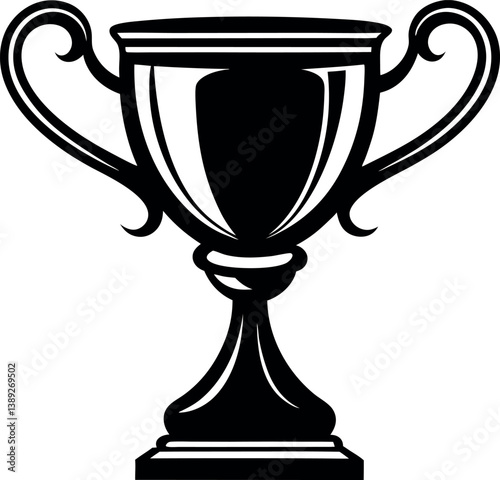 Elegant Black and White Champion Trophy Illustration Award Winning Victory Success Competition vector silhouette line art