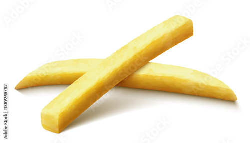 Delicious french fries. Roasted potato in deep fat fry oil. Yellow sticks, isolated on white background. Fast Food. Unhealthy tasty food. Realistic 3d vector illustration.
