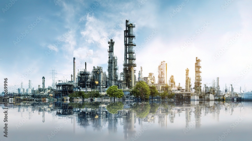 Obraz premium Double Exposure Image of Oil Refinery Plant at Gigapixel Standard