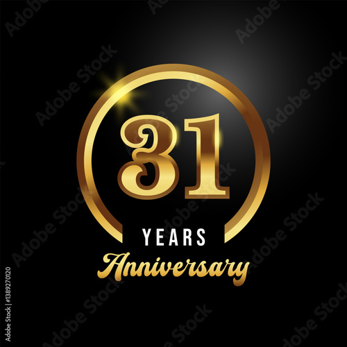 31 years anniversary celebration. Anniversary logo with ring and elegance golden color isolated on black background, Vector Design for Greeting Card and Invitation Card