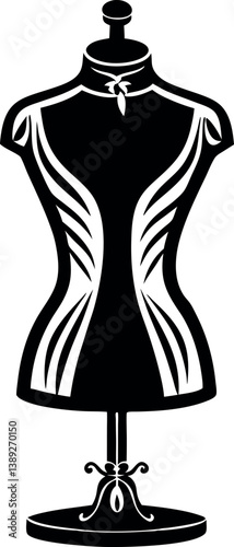 Elegant Black and White Dressmakers Dummy Fashion Mannequin Illustration vector silhouette line art
