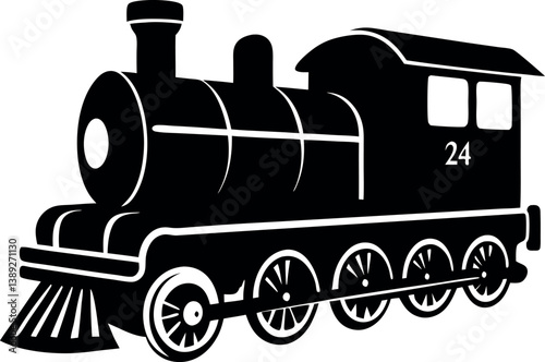 Classic Black and White Steam Locomotive Train Illustration Retro Transportation Image vector silhouette line art