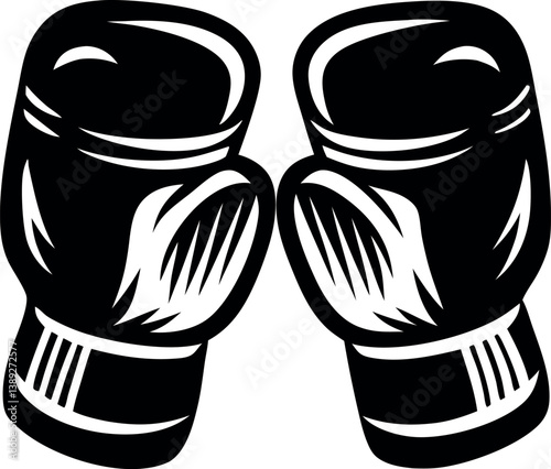 A Pair of Black Boxing Gloves Ready for a Fight Classic Vintage Style vector silhouette line art
