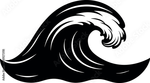 Large Black and White Ocean Wave Illustration Design Graphic vector silhouette line art