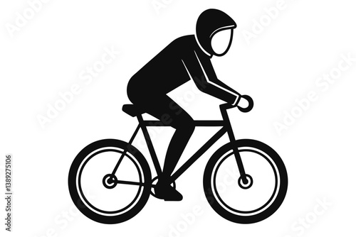 A man bicycling silhouette wearing a hoodie, using flat solid black color design, vector illustration design on a white background.
