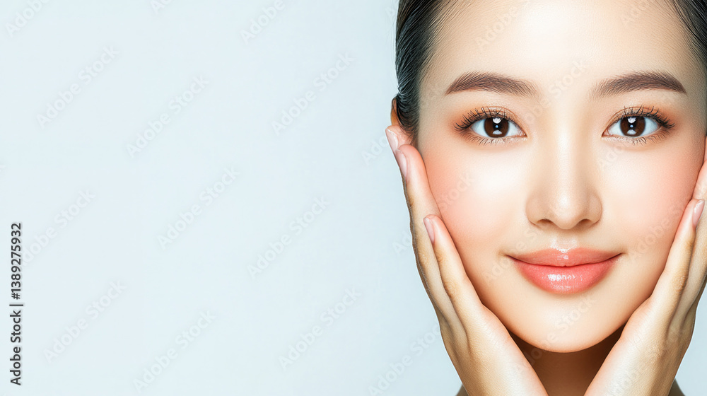 Fototapeta premium Radiant beauty of a young woman with glowing, fresh skin - perfect for skincare and wellness themes