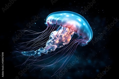 Ethereal Jellyfish Swimming in Deep Blue Ocean Environment