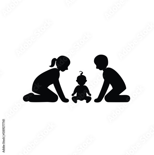 family silhouette, parenting icon, family bonding, father and daughter, mother and son, parents with kids, family dinner, travel with children, child care, parenting vector, daily life family, parent 