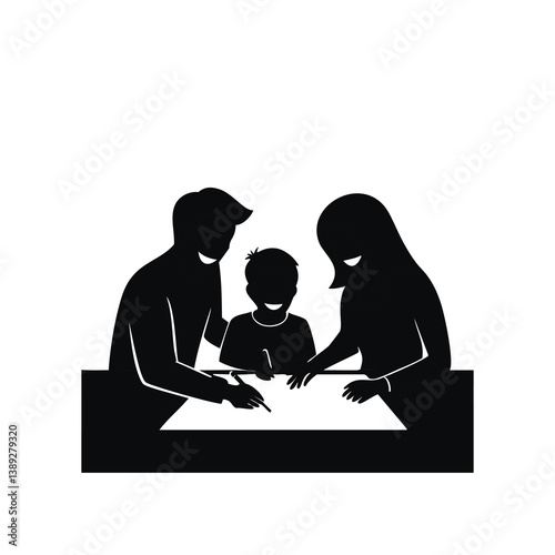 family silhouette, parenting icon, family bonding, father and daughter, mother and son, parents with kids, family dinner, travel with children, child care, parenting vector, daily life family, parent 