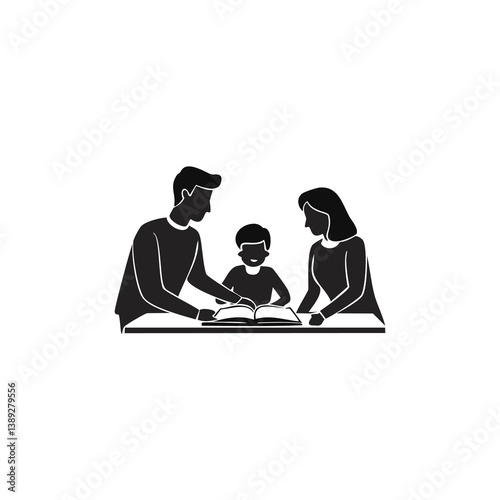 family silhouette, parenting icon, family bonding, father and daughter, mother and son, parents with kids, family dinner, travel with children, child care, parenting vector, daily life family, parent 