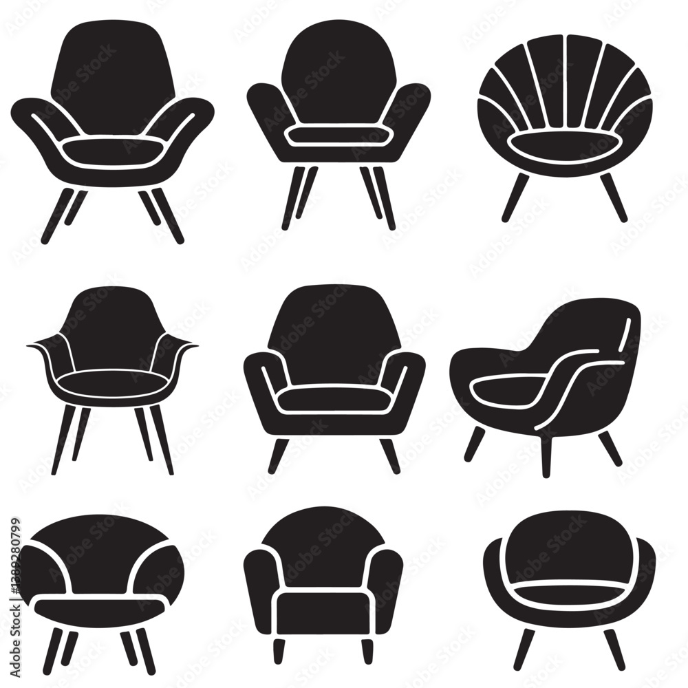 set of chair  vector silhouettes