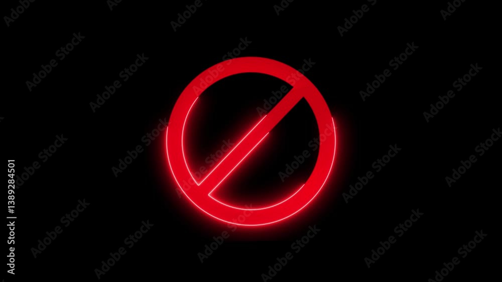 Warning, stop, restriction sign neon animation 4k video. Danger, no entry, forbidden, red circle, stop, wrong, International prohibition mark, traffic sign line symbol icon video on black background Warning, stop, restriction sign neon animation 4k video. Danger, no entry, forbidden, red circle, stop, wrong, International prohibition mark, traffic sign line symbol icon video on black background