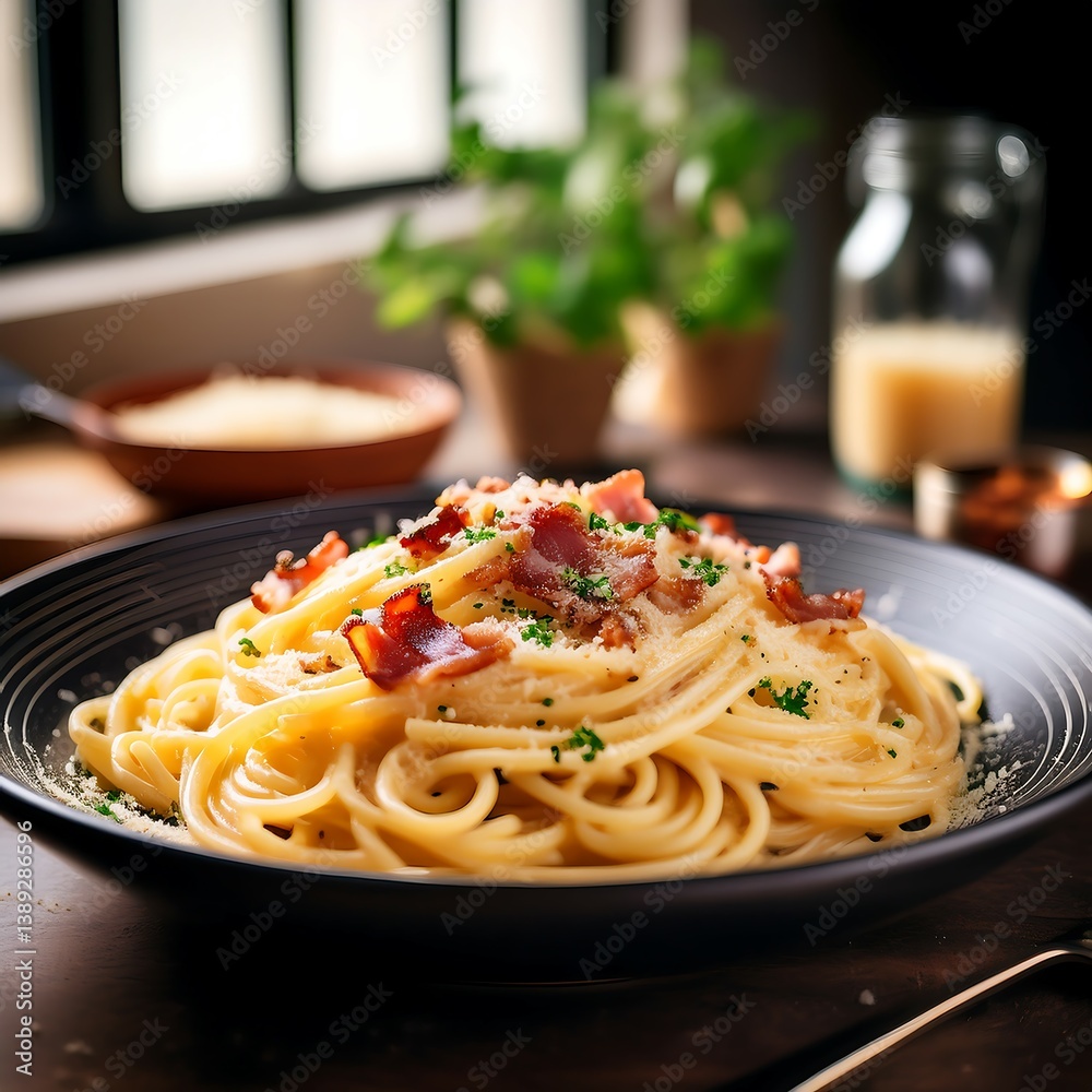 Mouthwatering Spaghetti Carbonara Coated in Creamy Sauce with Pancetta