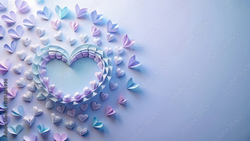 Obraz premium Pastel Paper Hearts Forming a Large Heart Shape on a Light Purple Background