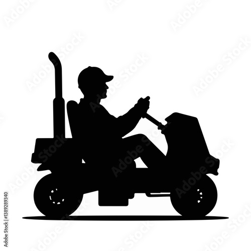 Worker operating machinery silhouette against a white background  
