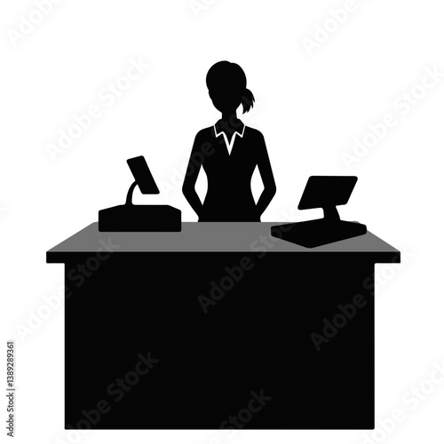 Female cashier working at the checkout counter  