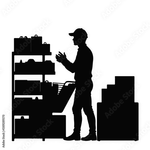 Worker organizing products in a workspace setting  