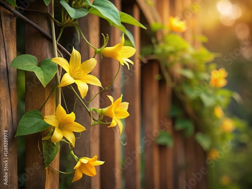 Gelsemium sempervirens: Yellow Jessamine Vine Climbing, Copy Space Left photo