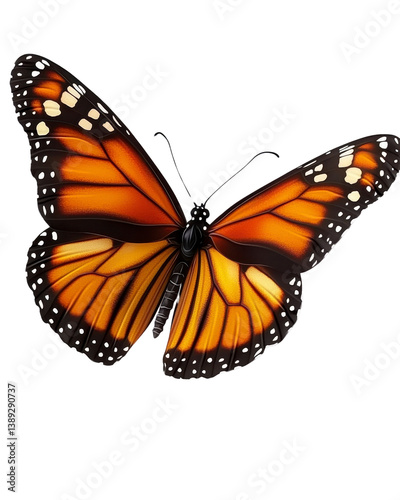 Vibrant monarch butterfly wings detailed close up isolated transparent background
