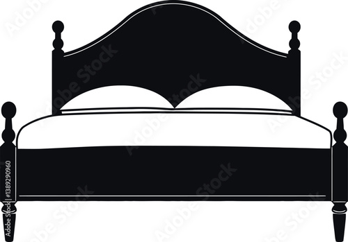 Elegant Black Bed Silhouette PNG Vector, Minimalist Bedroom Furniture Illustration PNG Vector, High-Quality Transparent Home Decor PNG Vector, Stylish Classic Headboard and Footboard Design PNG Vector