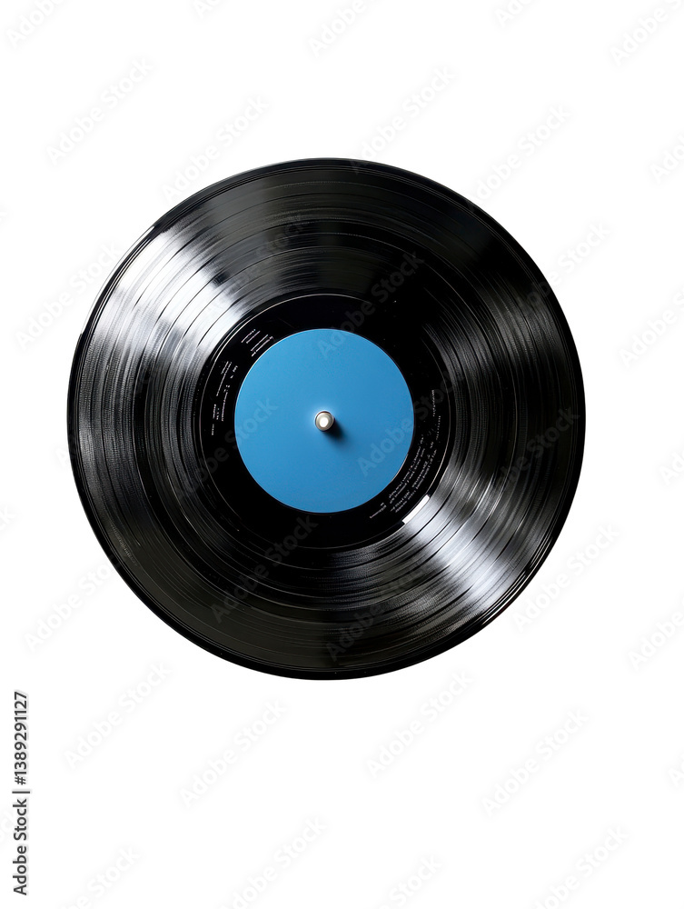 Fototapeta premium Vintage Black Vinyl Record with Blue Label Retro Music Analog Audio Classic Design