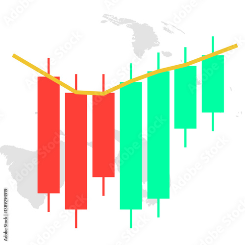 A financial stock market candlestick chart. stock trading candles. financial chart, market trends, investment growth, trading signals, forex market, cryptocurrency trading. Vector illustration concept