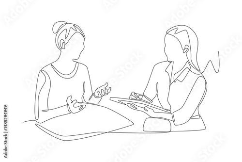 Talk therapy consultations concept one-line drawing