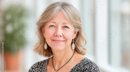 Portrait of a Smiling 48 Year Old Woman with Blonde Hair