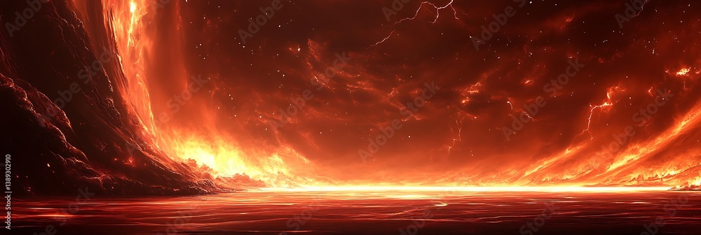 Naklejka premium Dramatic planetary fiery explosion, showcasing apocalyptic doom in space, use for sci-fi themes