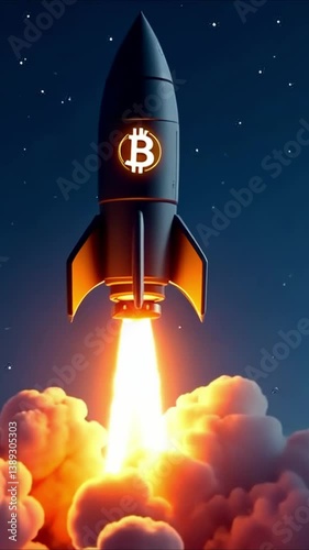 Cryptocurrency rocket launch at night showcasing digital currency growth and innovation