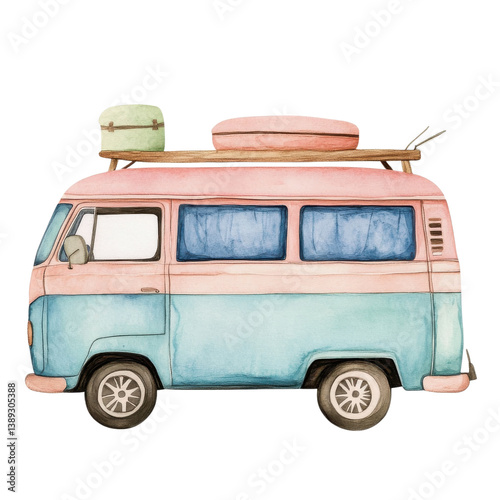 A vintage camper van on transparent background