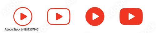 Red play icon set. Multimedia button symbol. Vector illustration. Editable stroke.	
