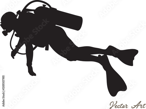 Scuba diving silhouette, Scuba diving vector illustration on a white background