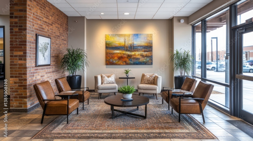 Modern Lobby with Leather Chairs and Artwork Modern Lobby with Leather Chairs and Artwork